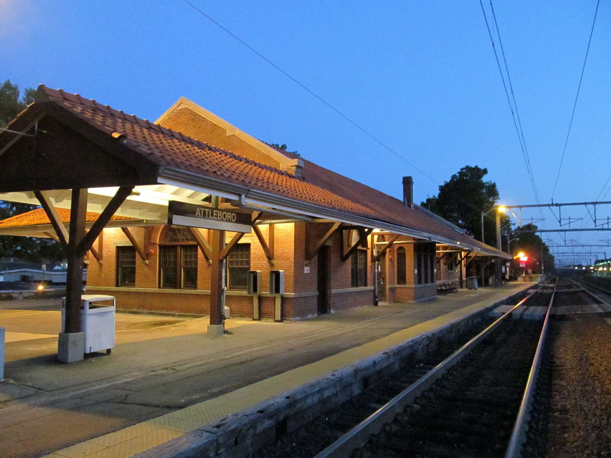 Attleboro MBTA station in Massachusetts at dusk