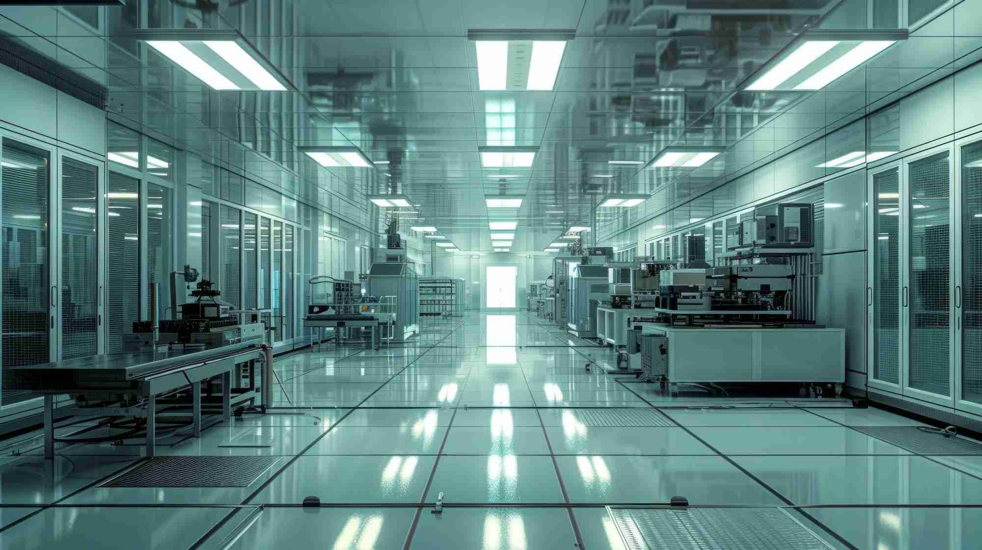 a semiconductor fabrication plant with cleanrooms and precision equipment, awaiting the next round of chip production